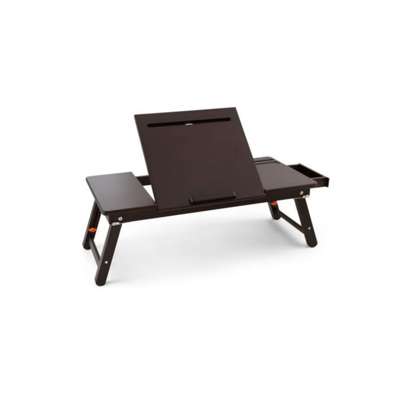 Adjustable Black Bamboo Lap Breakfast Desk with Drawer for Bed Floor
