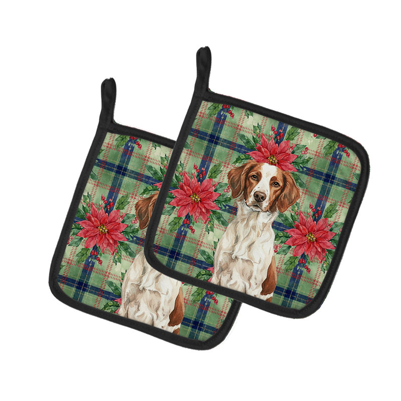 Paire de porte-casseroles Foie et blanc Brittany Christmas Poinsettas, Brun clair/blanc