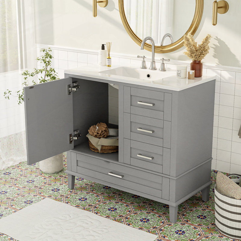 Bathroom Vanity with Solid Pine Frame, Grey