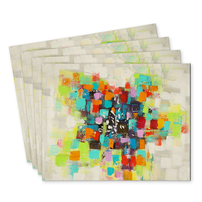 Flowers Made of Squares Polyester Andaluss | Set of 4 Decor