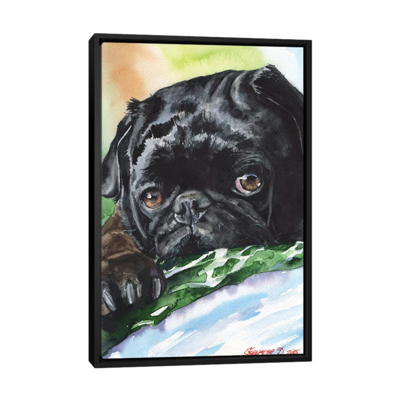 Carlin noir imprimé sur toile, H 26 po x l 18 po x P 1,5 po, Toile avec cadre noir, Pas de tapis
