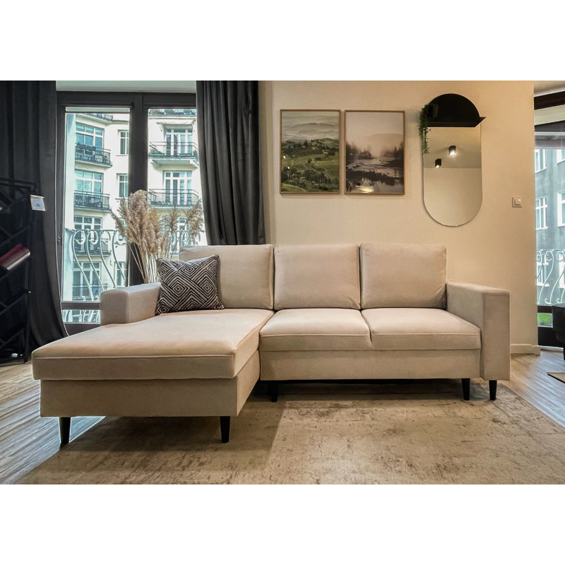 Ajten 3 Seater Velvet Sofa Bed, Cream, Left Hand Facing