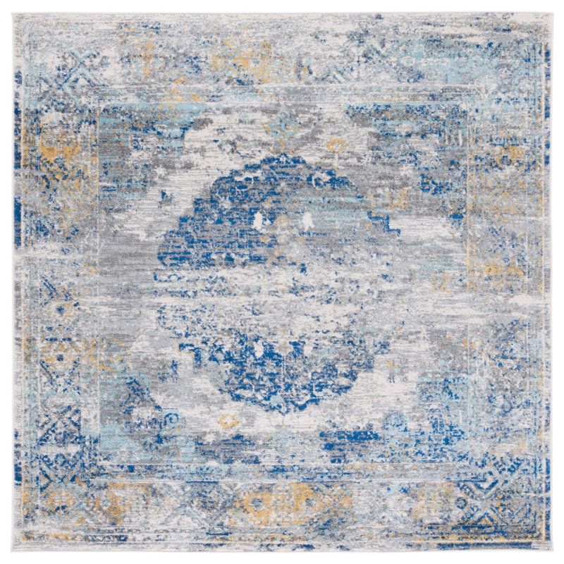 Christa Oriental Blue/Ivory Area Rug, Square 6'7"