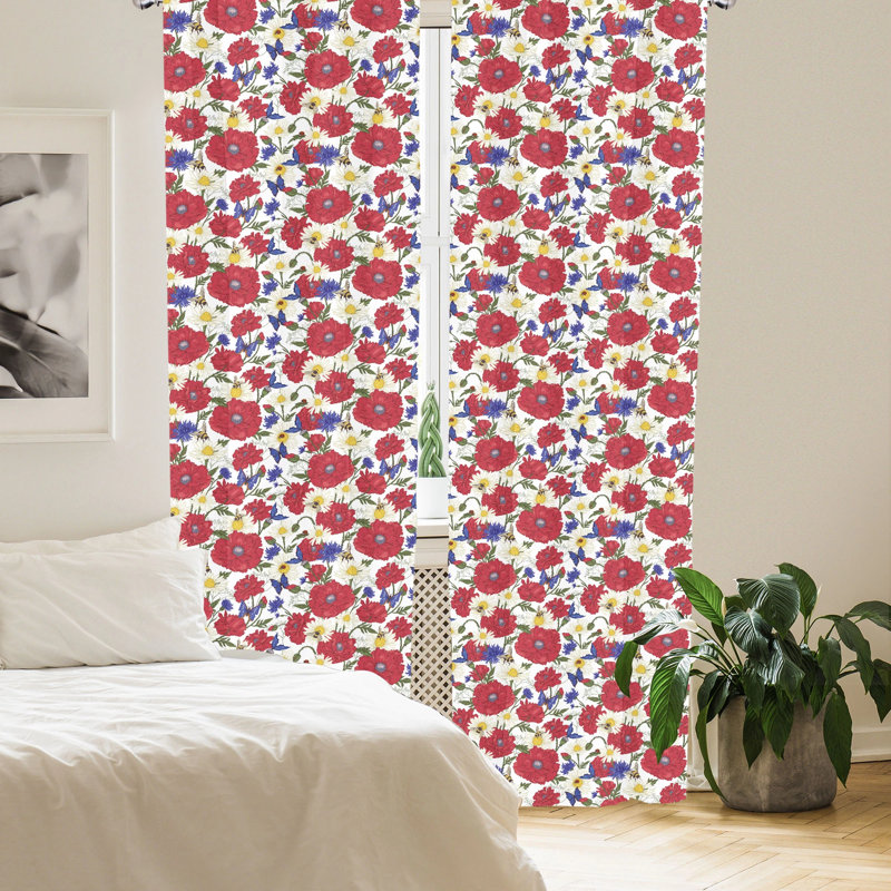 Poppy Floral Semi-Sheer Rod Pocket Sliding Panel, 28" x 95"