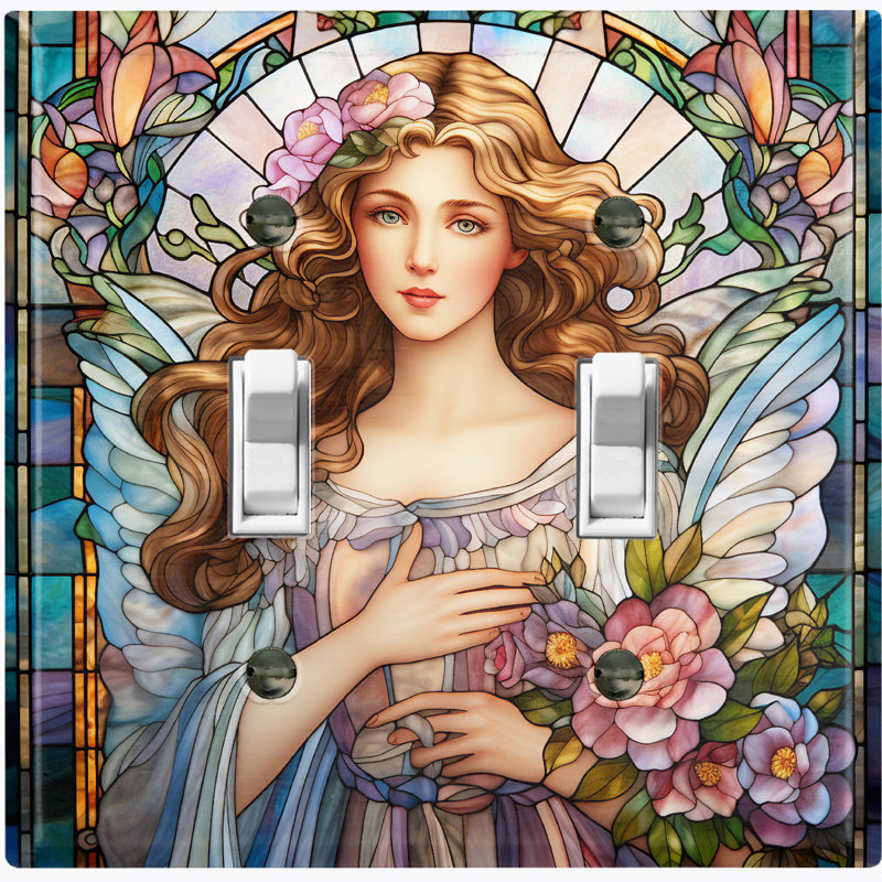 Couvercle de prise de courant en métal (belle ange de Noël pastel - double bascule)