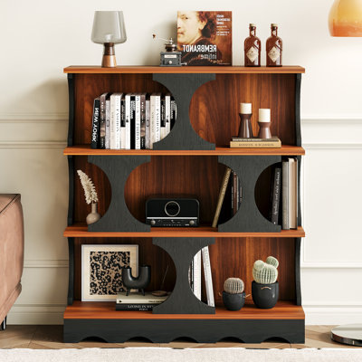 Medieval Style 43.3'' H x 39.4'' W Bookcase, Bookshelf Open Display Shelves for Living Room