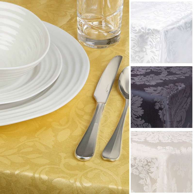 Damask Patterned Tablecloth, Grey, 220cm L x 150cm W