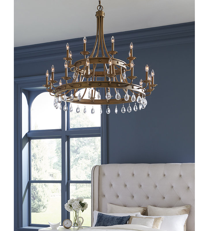 Lipscomb 24 - Light Dimmable Wagon Wheel Chandelier, 42" X 48.5"