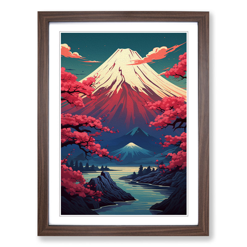 Mount Fuji Deco - Framed Print, 64cm H x 46cm W x 2cm D, Walnut 