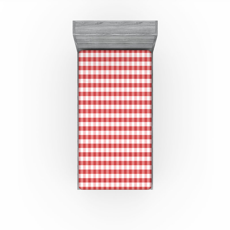 Drap-housse orange Ambesonne, Drap-housse de taille simple, Corail / blanc à carreaux