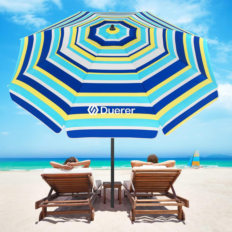 Parasol de plage pour le sable avec ancre, Bleu / jaune / bleu ciel