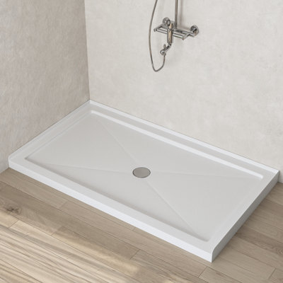 DeerValley 60" x 34" Shower Base in White with Single Threshold Shower Pan, Non-slip Design
