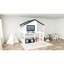 White & Blue House - Lit superposé pleine grandeur conçu, clôture, pour grimper, bibliothèque en dessous, espace de couchage idéal