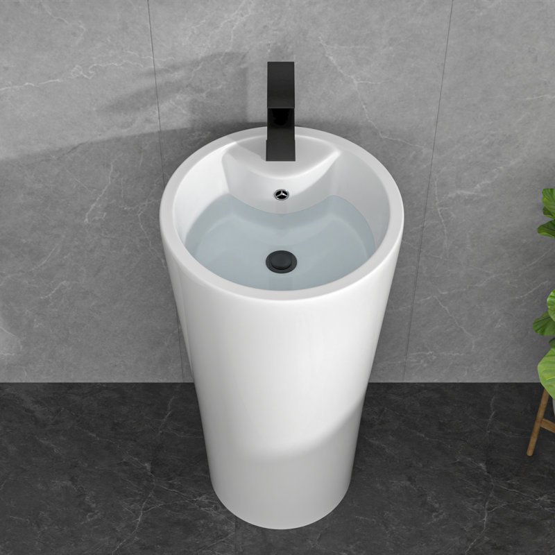 Ceramic Pedestal Sink Classic One-piece Freestanding Pedestal Combo Bathroom Sink with Overflow, 32.5" H x 15" L x 13" W
