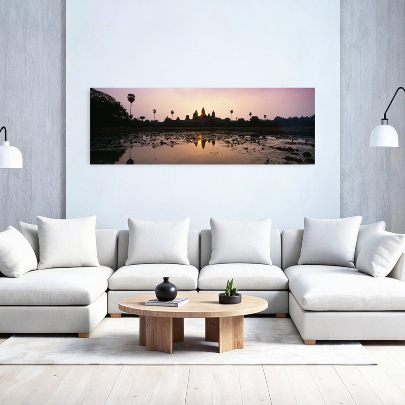 Angkor vau, Cambodge, paisible, serein, tranquille, lis, lotus, architecture, art mural, H 20 po x l 60 po