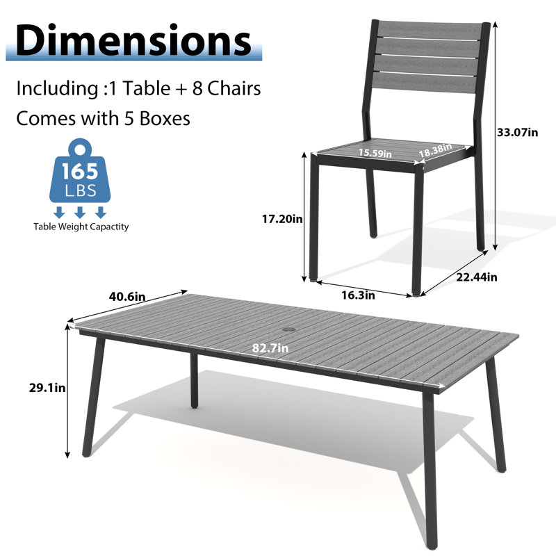 Cyanni 8 - Person 82.5'' L Outdoor Dining Set with Umbrella Hole, Gray