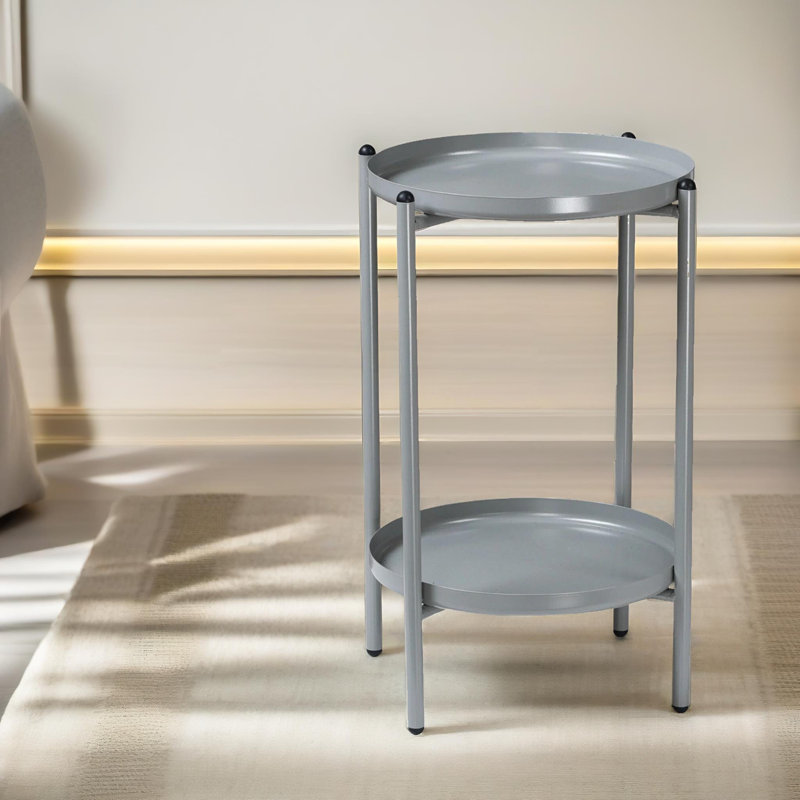 Ozelma 2 Tier Metal End Table Side Sofa Tables Living Room Furniture, Grey