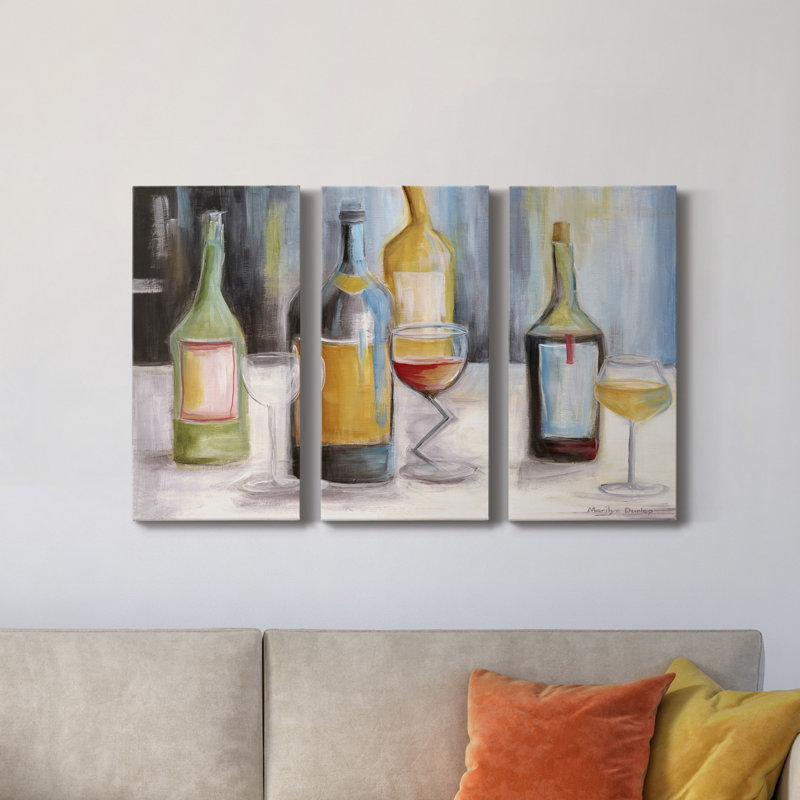 Dégustation de vin - ensemble de 3 peintures sur toile tendue, H 36 po x l 72 po x P 1 po