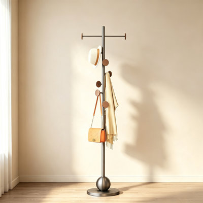 Stainless Steel Coat Rack with Wooden Hooks