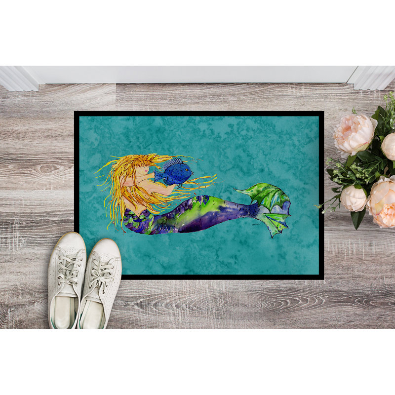 Tapis d'extérieur antidérapant Geraldine Mermaid, Rectangle 1 pi 6 po x 2 pi 3 po