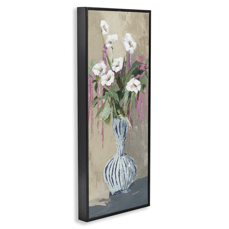 Giclée encadrée de fleurs élégantes dépliées, design par Susan Pepe, H 24 po x l 10 po, Giclée encadrée noir minuit