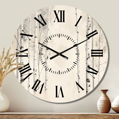 Horloge murale en métal, motif minimaliste forêt de bouleaux, imprimée sur métal.