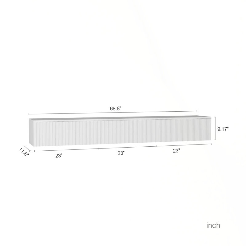 Sleek Wall-Mounted Floating TV Stand With 16-Color LED Lights And Ample Storage, White, 9.17"H x 68.8"L x 11.8"W