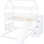 Lit simple au-dessus d'un lit superposé blanc avec glissade - espace de rangement polyvalent et fonctionnel-1005748307
