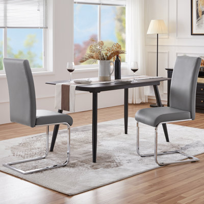 Faux Leather Dining Chairs with Chrome Legs High Back Kitchen Chairs