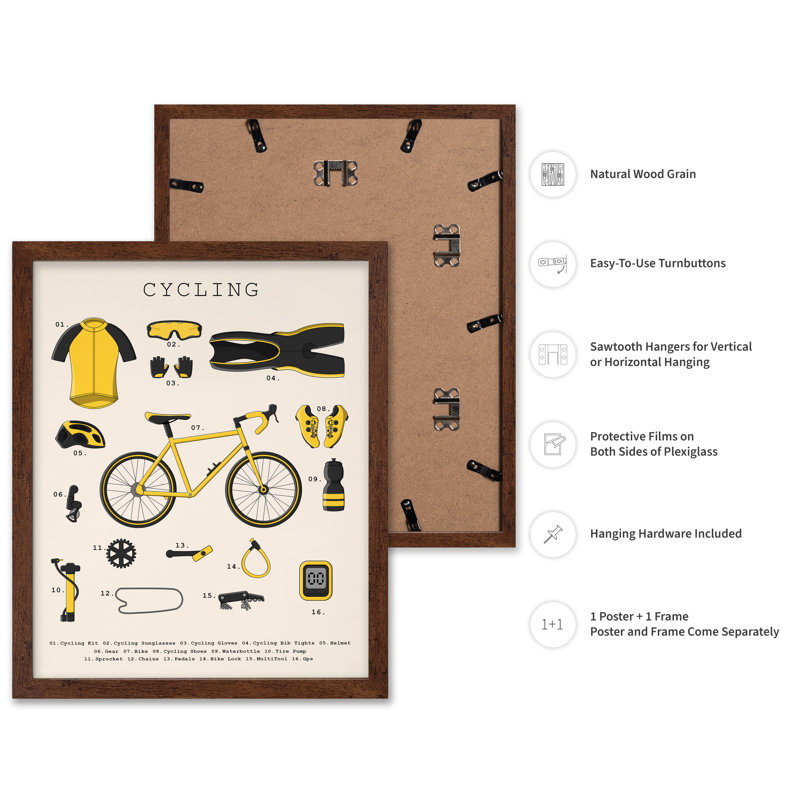 Les indispensables du vélo, Poster, 12"H x 16"W, Brown Framed