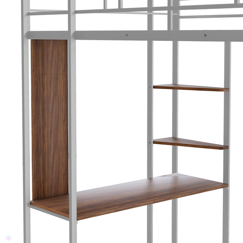 Lit mezzanine simple en métal avec 2 tablettes et un bureau