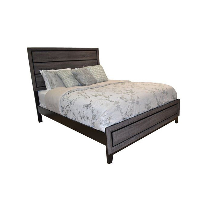 Grand lit en gris, design moderne avec pieds en bois et attrayants pour lit gris