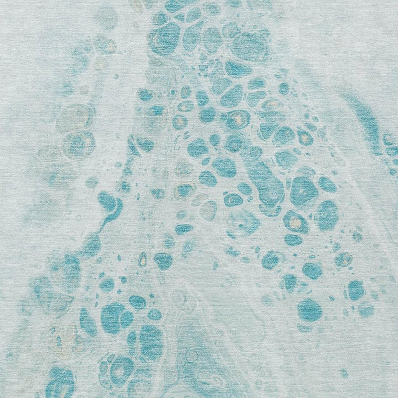3' X 5' Teal Blue And Pale Aqua Abstract Washable Indoor Outdoor Area Rug