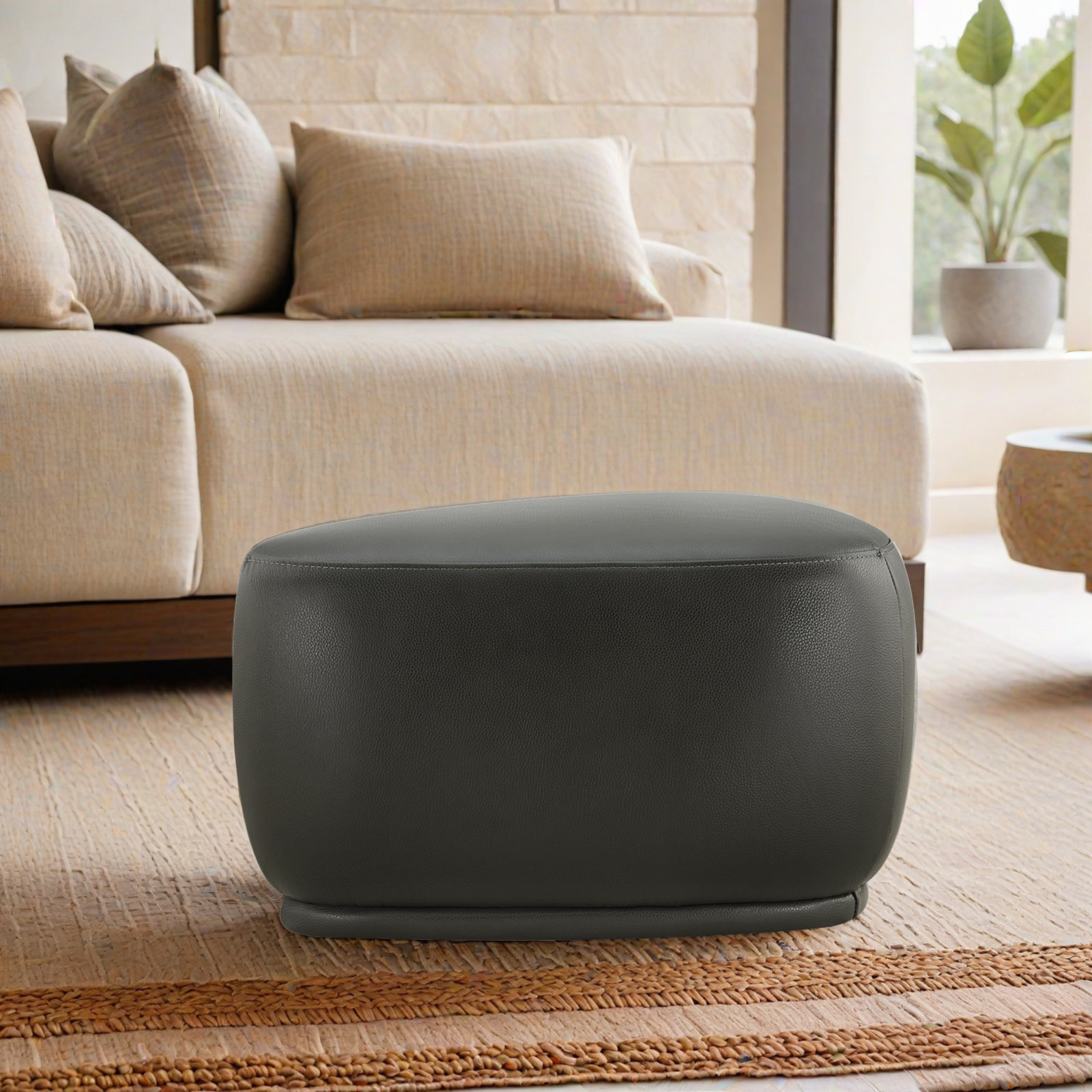 Adna 26" Genuine Leather Ottoman, Impression Dark Gray Top Grain Leather
