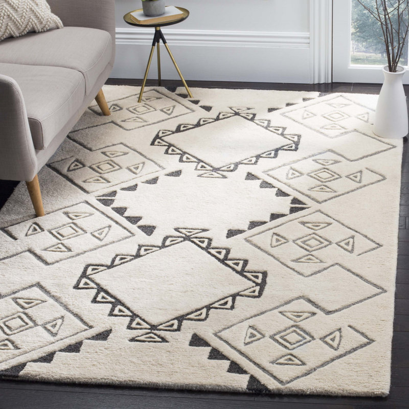 Tapis ivoire en laine touffeté à la main Powell, Rectangle 9 pi x 12 pi