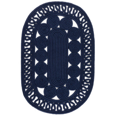 Reef Navy Handwoven Indoor/Outdoor Oval Rug