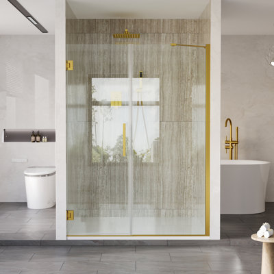 54-55 in. W x 72 in. H Hinged Frameless Shower Door with 3/8 in. SGCC Clear Tempered Glass,Brushed Gold