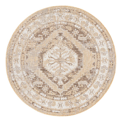 Oriental Machine Woven Polypropylene Indoor / Outdoor Area Rug in Natural