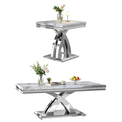 Silver Coffee Table Set of 2, Luxury Living Room Table Set