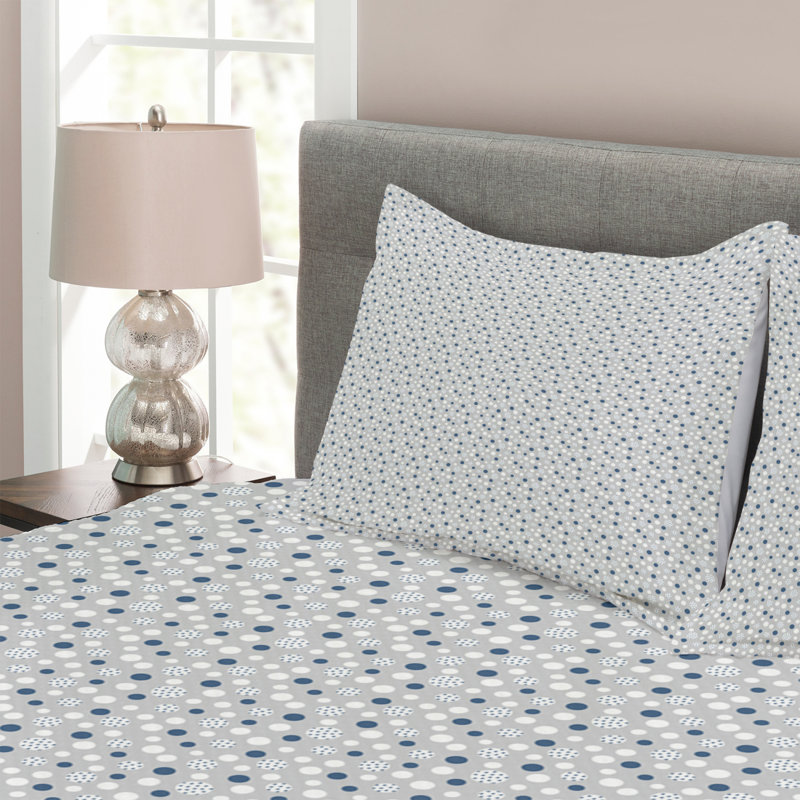 Abraya Grey/White/Blue Microfibre Bedspread Set, 220 x 264 cm