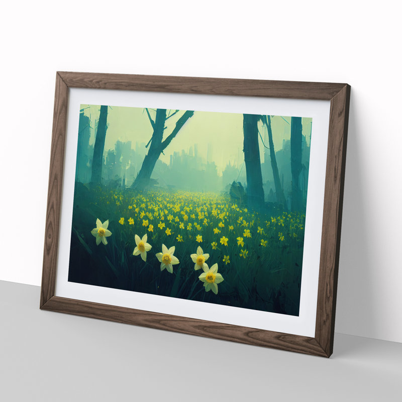 Daffodil Flower Field - Framed Print, 25cm H x 34cm W x 2cm D, Walnut