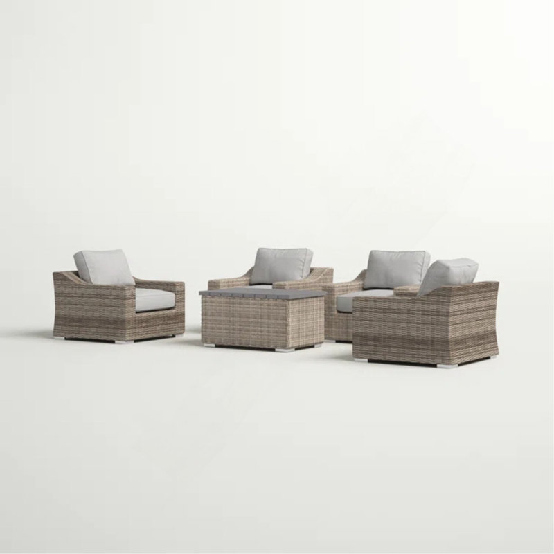 Ensemble de conversation modulaire en osier 4 pièces avec coussins 4 pièces - entièrement assemblé