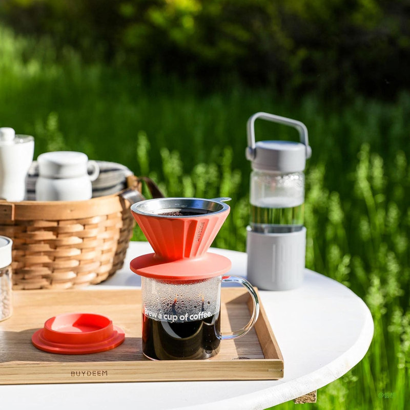 Buydeem Pour Over Coffee Maker,  Bpa Free Food Grade Silicone Coffee Dripper Set, Reusable Stainless Steel Coffee Filter For Single Cup, Perfect For Home, Travel, Outdoor 12 Oz