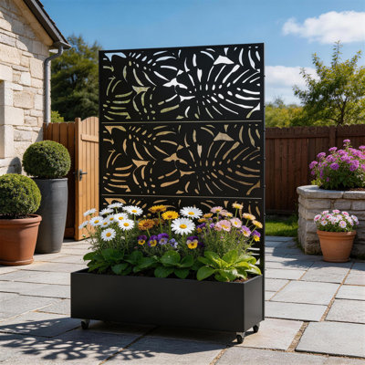 Metal Planter Box with Trellis and Wheels
