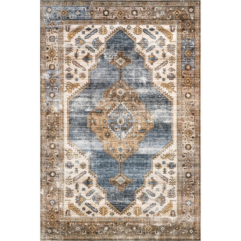 Gracie SpinClean Distressed Medallion Machine Washable Area Rug, Rectangle 5' x 8'
