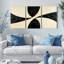 Ensemble de 3 tableaux sur toile tendue, motif incurvé abstrait noir et crème-948667769