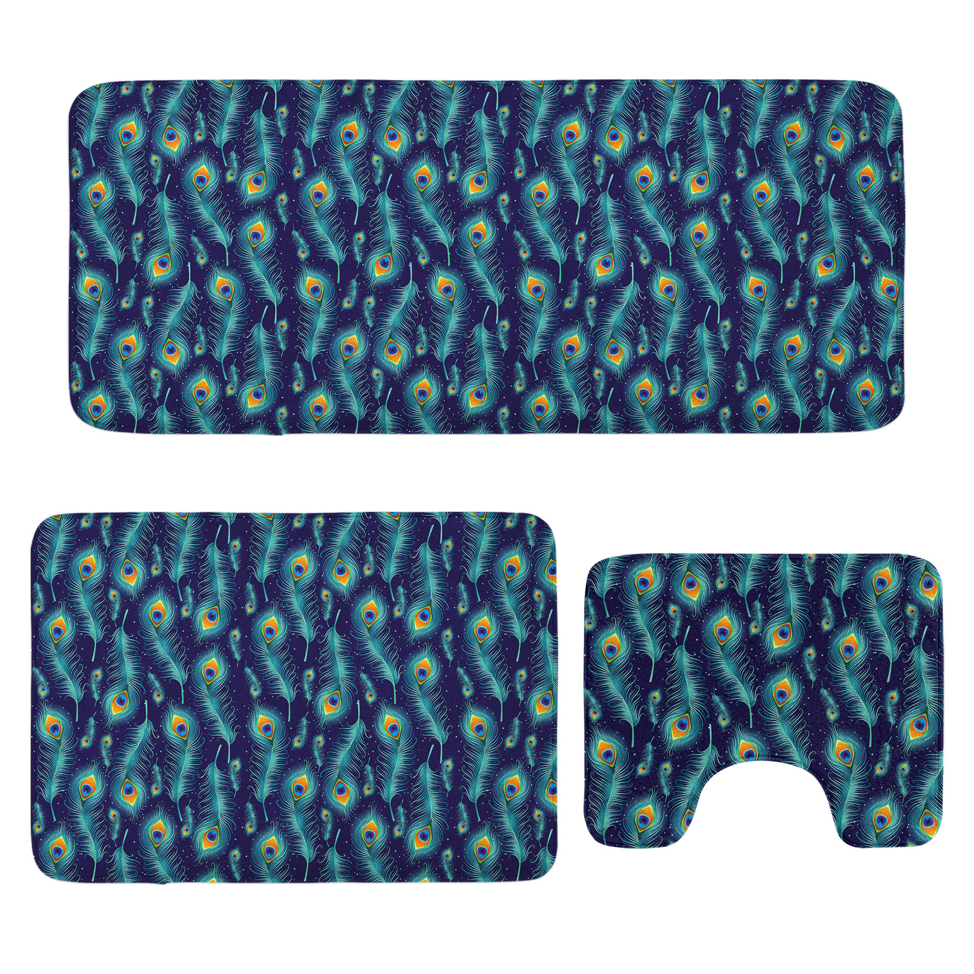 East Urban Home Peacock Bathroom Rug Set 3 Pieces U-Shape & Rectangle ...