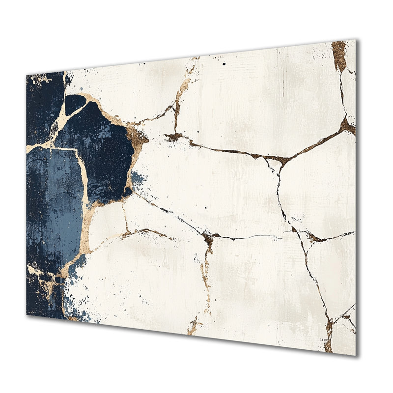 White And Blue Luxury Of Abstract Marble II - Modern Metal Wall Decor, Marble Wall Decor Metal Print, 12" H x 20" W x 0.84" D