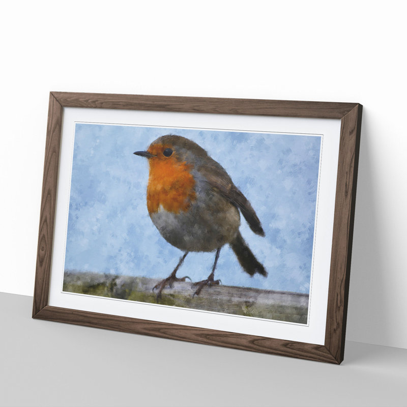 Robin Bird Vol.1 - Picture Frame Painting, 36cm H x 48cm W x 2cm D, Walnut Framed
