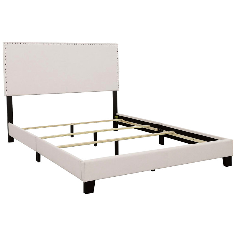 Bedroom- Queen Bed With Resilient Solid Wood Legs And Fascinating Nailhead Trim Stable Charming, Ivory
